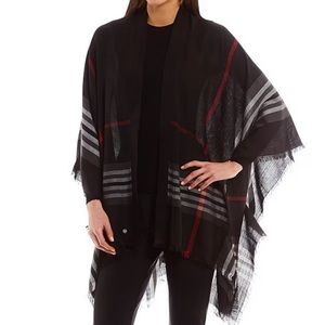 V FRAAS Plaid Ruana Black/Red/White